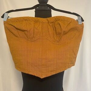 Free People mustard gold halter tube top scrunch cinch back